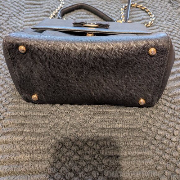 Authentic Ferragamo Carrie Bow Black Satchel Bag Crossbody‎ Calfskin Leather - Picture 3 of 11